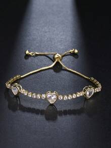 1条心形立方氧化锆网球手链，可调节白色女士手链，适合派对和婚礼佩戴 - 彩色 - 查看 7