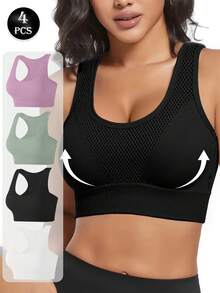 4pcs/Set Sports Bra For Women ,Sport Bra Women Casual Sports Racerback Bras ,Seamless Design, High-Impact Support,Fitness Yoga Workout Tank Tops For Outdoor Running - 彩色 - 查看 2