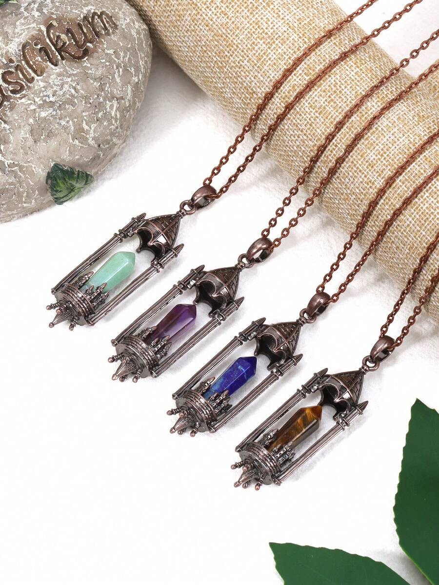 1pc Crystal Rocket Launcher Necklace Natural Stone Pendant For Women Men DIY Amethyst Rose Quartz Agate Pendant Jewelry H815 - Necklace - View 1