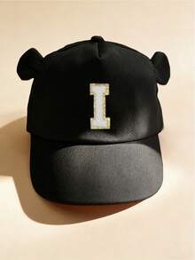 1pc Kids 26 Letter Embroidered Baseball Cap, Gold Thread Stitched Letter Design, Unisex Toddler Korean Style Snapback Sun Hat, 1-3 Years Old - Black - View 5