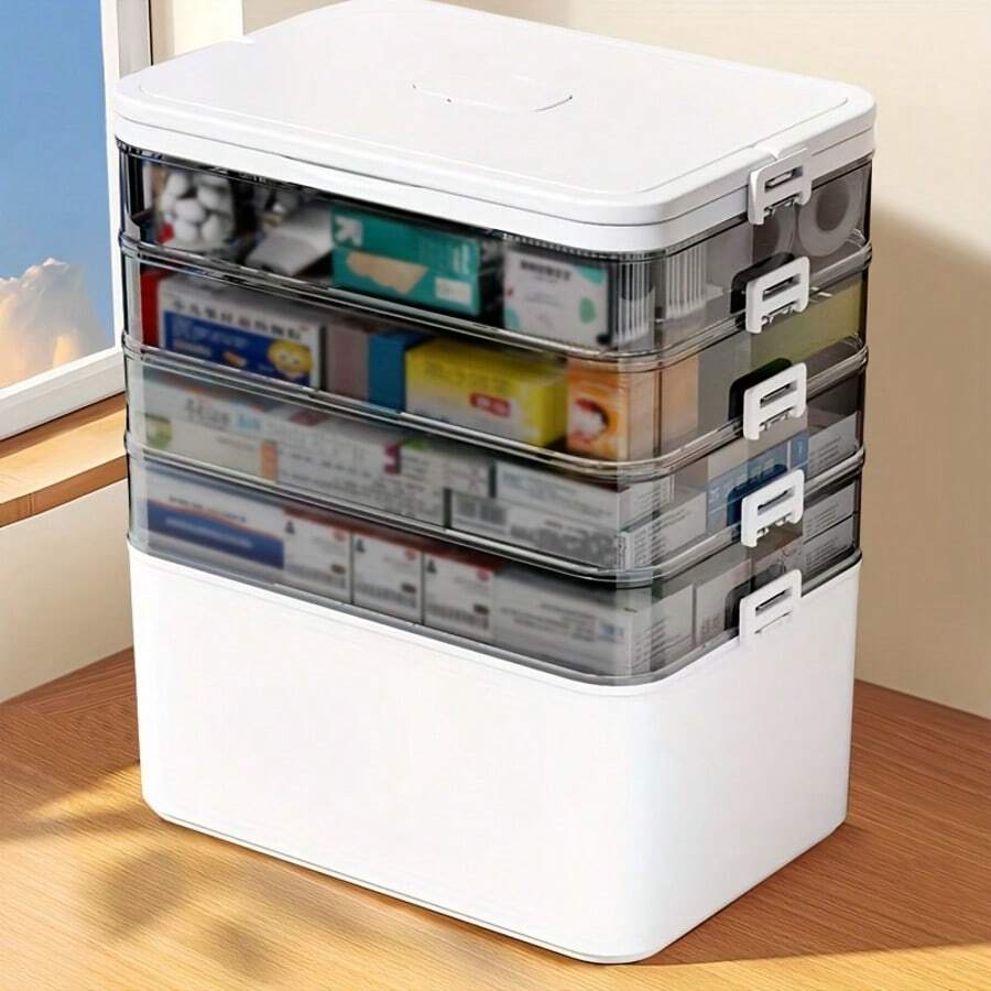 5-Tier Large Capacity Multifunctional Plastic Sewing Craft Tool Box, Storing Medicine Boxes, Hair Accessories Boxes, Art Craft Boxes, Storage Containers With Handles, Cosmetics Storage, Toolboxes, Ideal Choice For Home Storage - trắng - Xem 1