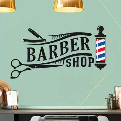 Barber Shop' English Wall Sticker, Self-Adhesive Wall Decal For Barbershop Or Salon Decor