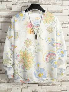 Women'S Oversized 3D Floral Print Sweatshirt - Lightweight Breathable Round Neck Long Sleeve Sweatshirt With All-Over Multicolor Floral Design, Loose Fit Casual Pullover For Casual Attire, All-Season Layering (PinkYellow/Orange) - Easy To Match & Versa - Multicolor - View 3