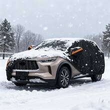 Black Car Cover With Zipper, Featuring Orange Reflective Strips, Easy To Install, Portable, Scratch-Resistant, Sun-Proof, Suitable For SUVs. - Black - View 2