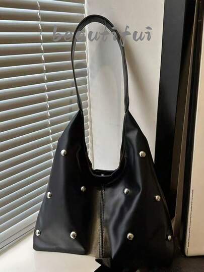 Bolso de mano minimalista de estilo punk con remaches, unicolor mate, bolso de hombro de gran capacidad y de moda para uso diario