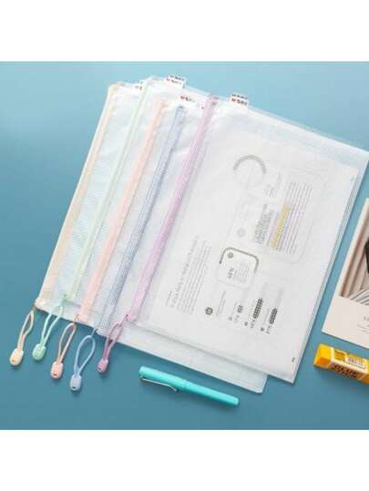 4 bolsas de malha com zíper, bolsas de armazenamento de quebra-cabeça de arquivo, bolsas A4 com zíper para organizar o armazenamento, bolsas impermeáveis com zíper com bolso para etiquetas, jogos de