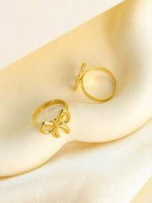 1PC Stylish And Personalized Sweet Bow Series Stainless Steel Gold Open Ring, Suitable For Girls' Everyday Wear, Parties, And Holiday Gifts - Gold - View 5