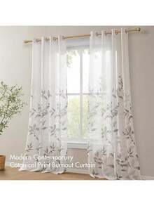 EstiloTendenciaMadison Park - Cortinas Transparentes Para Dormitorio, Modernas Y ContemporáNeas, De Lino Natural, 84 Pulgadas De Largo Para Sala De Estar, Cortina Transparente Moderna Con Ojales Cecily Botanical, 50 Pulgadas De Ancho X 84 Pulgadas De Largo, Paquete De 1 PanelCalidad PremiumVersióN Mejorada - hojas grises - Ver 3