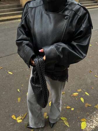 DEEKA Herbst/Winter Neue Damen Mode Lederjacke, stilvoller minimalistischer vielseitiger geprägter Ledermantel, hochwertige Oberbekleidung