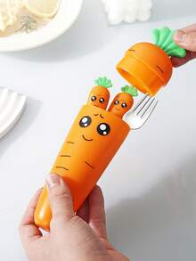 Carrot Shaped Plastic Handle Stainless Steel Cutlery Set. Creative Cartoon Carrot Tableware. - Multicolor - View 3