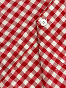 WAIT HIM Áo sơ mi nam tay ngắn kẻ caro dáng rộng, thích hợp mặc đi làm. - Đỏ và trắng - Xem 9