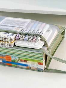 2026 Nueva bolsa organizadora de doble capa de gran , bolsa de almacenamiento de archivos de malla transparente A4 con cremallera, adecuada para estudiantes de primaria, secundaria y preparatoria, gran capacidad para libros de texto, cuadernos y exámenes, 3 opciones de color (azul, rosa, verde) - Multicolor - Ver 3