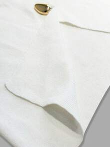 Women's Casual Simple Daily Commute Street Style Versatile Young Fashion Round Neck Straight Shoulder Metal Button White Slim Fit Short Sleeve Cardigan Top, Spring Summer - White - View 8