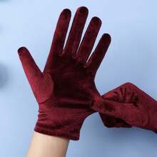 1 Pair Women's Gloves, High Density Stretchy Five-Finger Adult Female Gloves, Velvet For Etiquette, Dance, Wedding, Riding, Driving In Winter - Burgundy - View 2