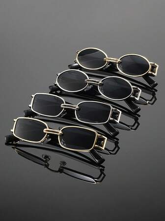 4件装男士精致复古塑料铜几何镜框时尚眼镜，适合户外旅行、热带海滩度假、街头摄影等场合佩戴。