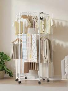 6-Sided Rotating Clothes Rack With Wheels - Sturdy 16mm Metal Tube, Independent Hanging Clothes Rack, Portable Design, Efficient Clothing Storage And Display, Black/White, Laundry Room Organizer | Hexagonal Design | Metal Structure, Usable In All 4 Seasons - Multicolor - View 16