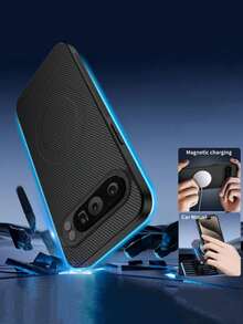 奢华磁吸无线充电仿碳纤维纯色条纹软壳手机壳，兼容谷歌Pixel 10/9 Pro XL/8/7/6 Pro/9A/8A/7A/6A 5G，哑光商务简约保护壳 - 黑色 - 查看 4