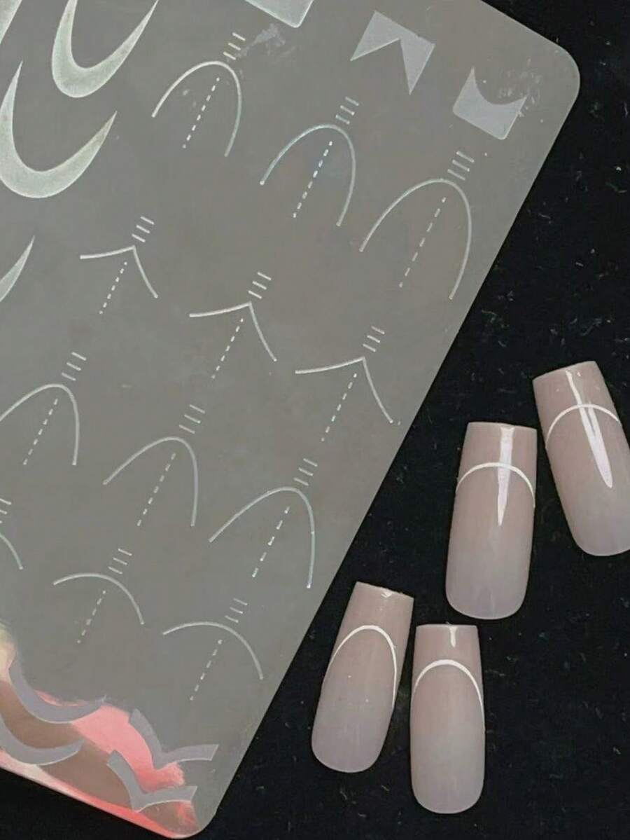 French Nail Art Stamping Plate Drawing Template Geometric Stripe Line 3D Image Stencil Mold Printing Tool - Silver - View 1