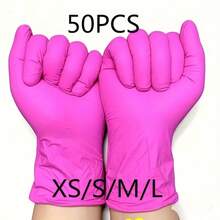 10/20/50pcs Disposable Pink & Black Nitrile Gloves, S/M/L Size, Latex-Free, Non-Allergenic, Suitable For Kitchen, Bathroom, Household Use