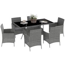 Outsunny 7-Piece Rattan Garden Furniture Set With Cushions, 6 Seater Garden Table And Chairs, Rattan Dining Set With 6 Armchairs, Rectangular Glass Top Table - Dark Grey - View 9