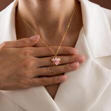Exquisite Gradient Enamel Lotus Flower "Flower Of Life" Necklace For Women, Featuring A Cute And Elegant Design In Lovely Pink And Blue, Perfect For Everyday Wear. - 限項鍊 - 查看 7