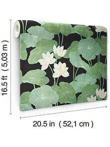 Papel pintado de lirio beige y verde, rollo - Negro/Verde - Ver 3