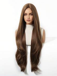 5-Star Recommended 32inch/81cm Long Wavy Mocha Brown Bangs-Free Wig - Women's Heat Resistant Synthetic Wig, Natural And Realistic, Suitable For Cosplay, Colored Synthetic Wigs, High Temperature Wigs, Suitable For Women's Daily Fashion Styling, Also Suitable For Halloween And Christmas Occasions. - 摩卡棕 - 查看 6