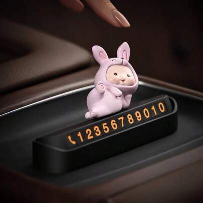 Cute Rabbit Temporary Parking Sign With Phone Number, Creative Car Interior Decor, Lovely Gift