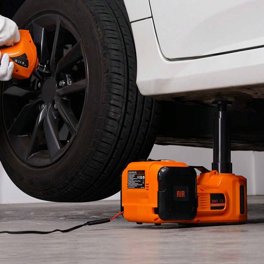 Electric Car Jack  5 Ton 11023 LBS Hydraulic Jack With Electric Impact Wrench  Portable Car Lift With Built-In Inflatable Pump  And LED Light For SUV MPV Sedan Truck Change Tires Garage Repair - Orange - View 1