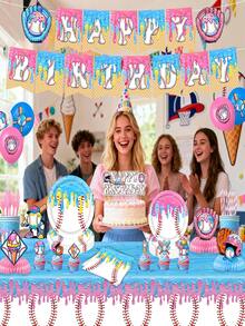 10pcs/Set Ice Cream Baseball Theme Party Tableware Set, Includes Paper Plates, Napkins, Cups - 7 Inch Round Baseball Dessert Plates, Suitable For Cake, Salad, Fruit, Pizza, Disposable Themed Decor, Suitable For Sports Fans, Sports Events, Birthday Parties, Can Also Be Used As Disposable Tablecloth. - Multicolor - View 3