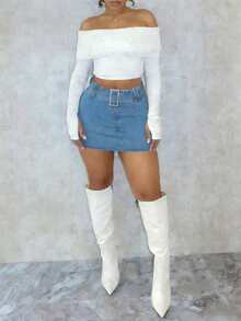 A Women's A-Line Denim Mini Skirt With A Belt Loop That Fits The Buttocks Is Suitable For Daily Sexy Outfits - 中等水洗藍 - 查看 1