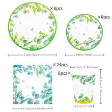 Vine Pattern Disposable Tableware Set, Including 7/9 Inch Paper Plates, Paper Cups, Paper Napkins, Suitable For Birthday Parties, Festivals, Gatherings, Picnics, Celebration Events, Wedding Tea Parties, Graduation Ceremonies Disposable Party Supplies - Multicolor - View 13