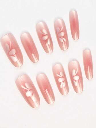 10pcs New 2026 Autumn/Winter Ice Flower Butterfly Blush Cat Eye Nail Stickers, Simple Elegant Nail Art Decals