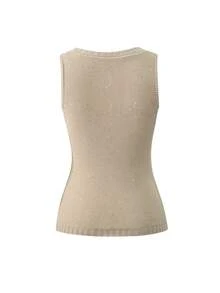 Áo tank top nữ SEREN mùa hè mới, thời trang, giản dị, đi nghỉ mát, thanh lịch, cổ điển, rộng rãi, chất liệu bóng, mỏng, áo dệt kim không tay cổ tròn dành cho nữ, áo gân, trang phục đi nghỉ hè, trang phục đi biển, lễ hội âm nhạc - Màu be - Xem 8