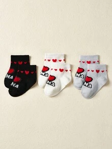3 đôi tất trẻ sơ sinh/trẻ nhỏ in hình trái tim và chữ "I LOVE MAMA" - Nhiều màu - Xem 9