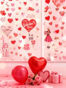 127片/7张情人节爱心窗贴，玻璃窗贴纸，情人节快乐爱心贴纸，派对装饰用品，结婚纪念日，情人节 - 彩色 - 查看 3