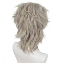 DAGOL Hair Cap+Short Blonde Wig For Men Wolftail Wig With Side Bangs Short Layered Wolfcut Blonde Anime Wig For Halloween Cosplay Men Cosplay Outfit Dirty Blond Synthetic Hair For Mens Costume Party - tóc vàng - Xem 4
