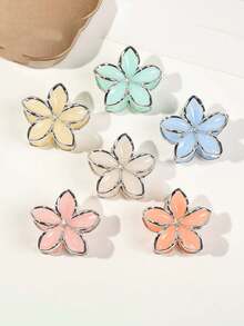 6pcs Cute And Sweet Light-Colored Daisy Hair Clip With Silver Trim And A Glossy Finish. A Simple And Versatile Design - Multicolor - View 5