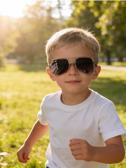 1pc Ultra-Light Children's Glasses, Comfortable For Boys & Girls, Fashionable For Photos, Parties, Cycling, Travel, Sports, Polygon Frame, Stylish Double-Bridge Metal Glasses