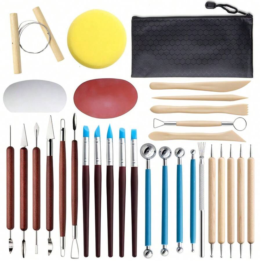 30pcs Pottery Tools Set, Clay Sculpting DIY Handmade Ceramic Making Silicone Brush Trimming Knife - Picture Color - View 1