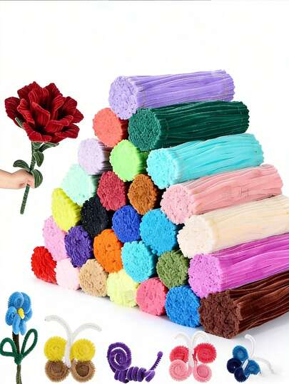 100pcs Colorful Felt Tubes, Soft Felt Rods, Gray Felt Tubes Craft, Solid Color Felt Rods, Felt Tube Craft Supplies, Felt Tubes Crafts, Fuzzy Sticks, Arts & Crafts And Decorations, DIY Twisted Bouquet Craft Supplies, Suitable For Christmas, Graduation, Birthday, Valentine's Day, New Year