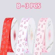 1卷长款心形丝带，适用于情人节、DIY蝴蝶结、礼品包装和花束装饰 - 柔软心形印花涤纶丝带，适用于婚礼和装饰