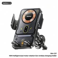 REMAX RM-C27 Smart Car Phone Holder | 15W Wireless Fast Charging . Infrared Sensing Auto Clamping . Dual Motor Rotation | Suitable For Navigation, Commuting, And Travel - Black - View 2