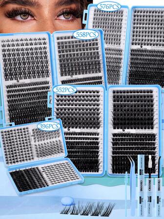 576/558/552/396 piezas / 34 pares de pestañas postizas de estilo de dibujos animados, con una apariencia natural, textura 3D natural y suave. Las pestañas postizas 3D de fibra de pulga de agua livianas y resistentes al agua son adecuadas para maquillaje natural, dramático, diario, cosplay, maquillaje completo y uso diario, que se asemejan a las pestañas de un hada.