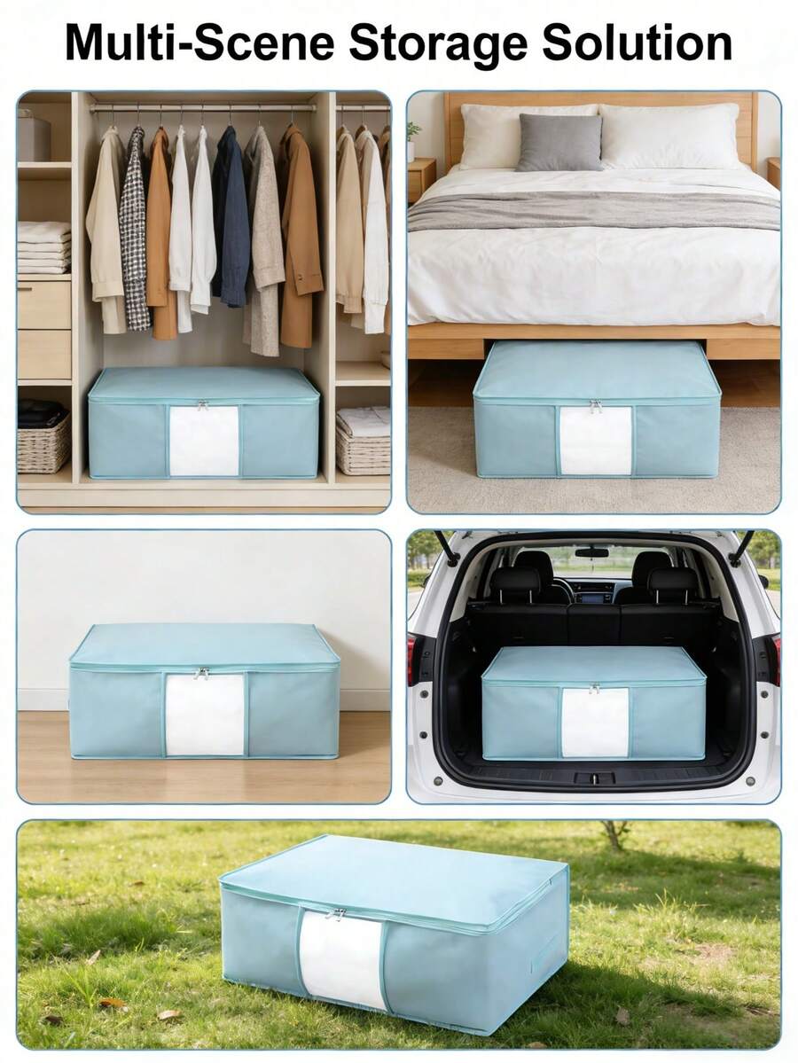 Large Storage Bag - Canvas Wardrobe Storage Bag With Reinforced Handles, Waterproof, Multipurpose, Foldable And Timeless Design For Storing Clothes, Blankets, Quilts, Bedding - Grey, Under Bed Storage - Multicolor - View 1