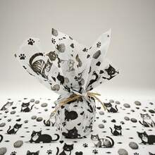 10/30/60张趣味猫咪主题毛线礼品包装纸，50x35厘米 - 非常适合春夏庆典、婚礼、情人节、生日、花束、派对礼品和礼品袋；派对礼品包装 | 趣味设计 | 光滑质地；送给爱猫人士的礼物 - 黑色貓咪 - 查看 3