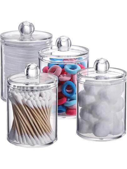 Juego de cajas de plástico transparente pequeñas para hisopos de algodón, adecuadas para bolas de limpieza, hisopos de algodón, almohadillas redondas, palillos de dientes, etc. Frasco de almacenamiento para el baño, organizador de maquillaje para el tocador, recipiente transparente para decoración del hogar, caja de almacenamiento de cosméticos, artículos esenciales de viaje, artículos esenciales de verano, decoración minimalista.