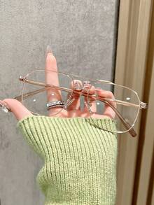 1副男女通用金属双梁商务休闲平光眼镜，韩日简约风格眼镜 - 無色 - 查看 7