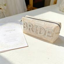 1个蕾丝拉链化妆包，饰有“BRIDE”仿珍珠字母装饰，伴娘礼物，新娘送礼会，单身派对 - 彩色 - 查看 4