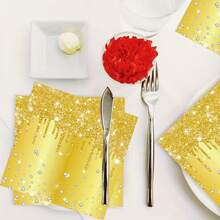 20 Stücke/40 Stücke/60 Stücke/100 Stücke Goldene "Happy Birthday" Servietten, Party Zubehör, Goldene Diamant Thema Papier Dekorationen, Glitzer Erwachsenen Hochzeitsparty, Mode Papier Servietten, Goldene Diamant Thema Papier Erwachsene Einweg Mittagsservietten für Geburtstag Hochzeit Braut Geschenk - Gold - Übersicht 2